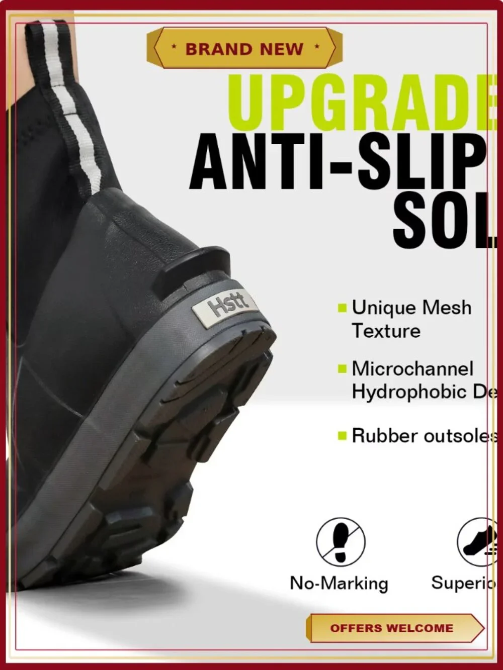 Waterproof Rubber Deck Boots Non-Slip Men's Fishing Boating Work Shoes